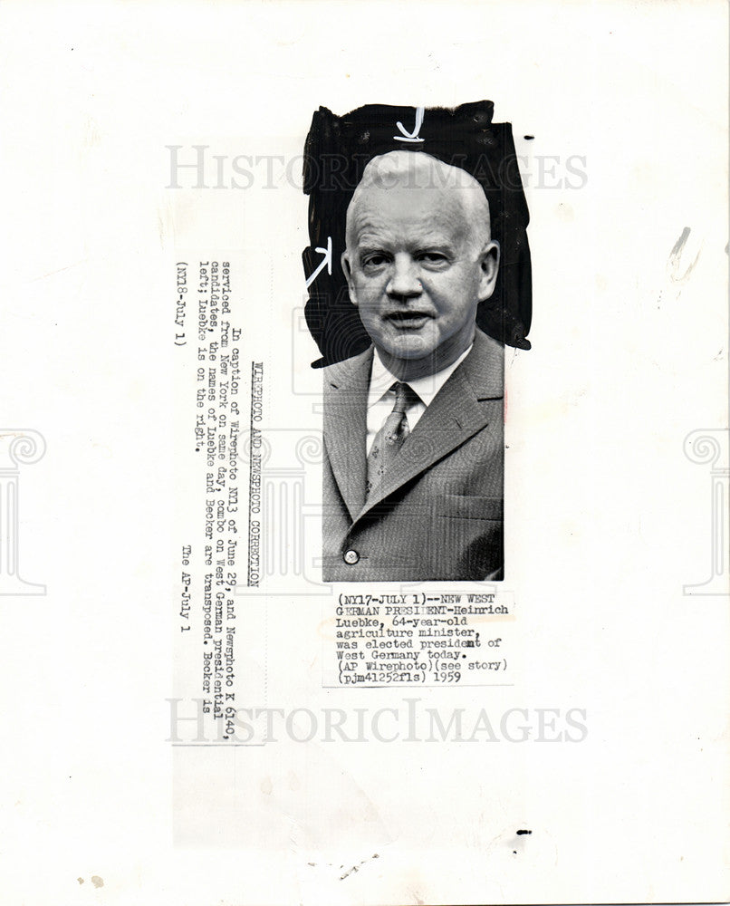 1962 Press Photo West Germany Heinrich Luebke President - Historic Images