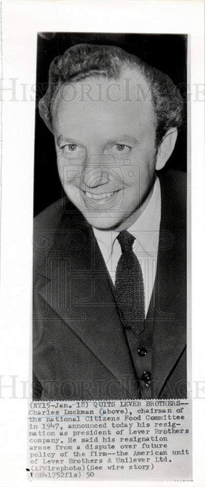 1950 Press Photo Charles Luckman Lever Brothers resign - Historic Images
