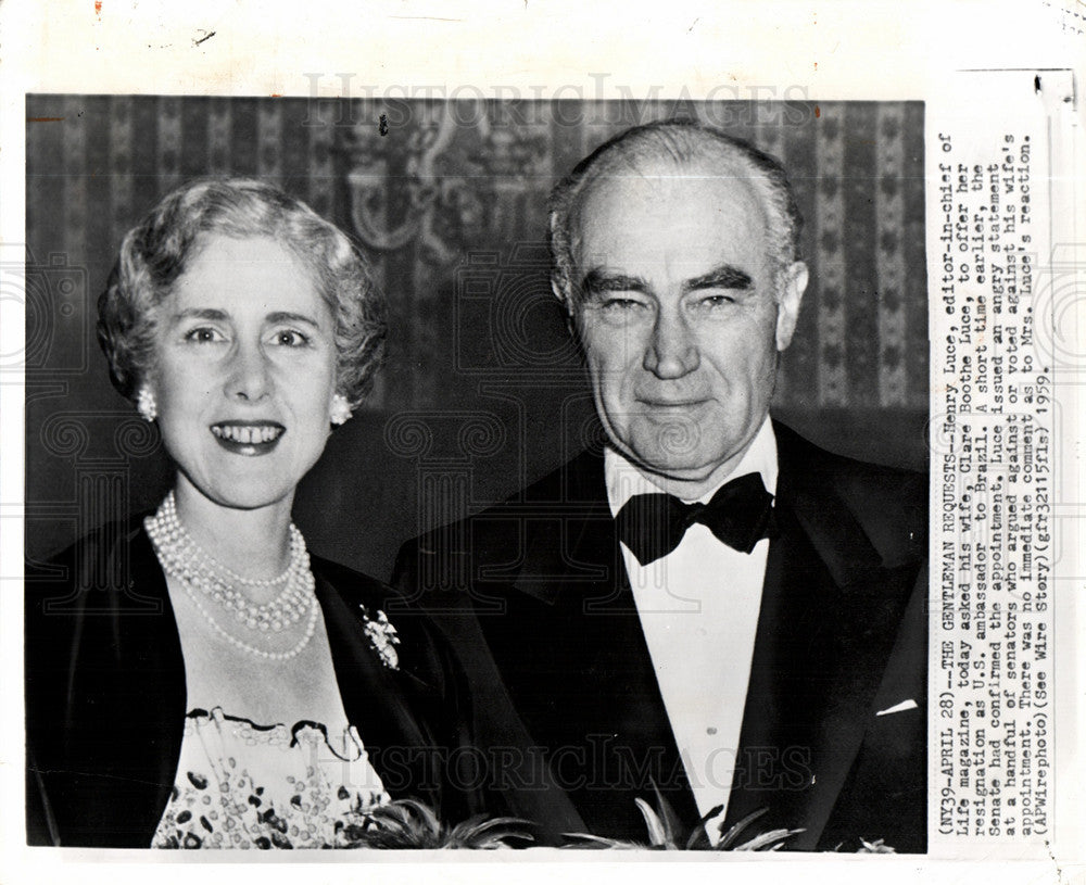 1960 Press Photo Henry Luce Clare Booth Luce ambassador - Historic Images