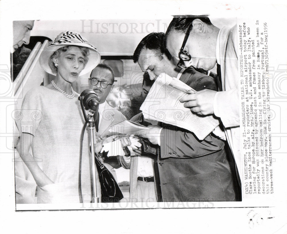 1956 Press Photo Clare Boothe Luce Italian ambassador - Historic Images