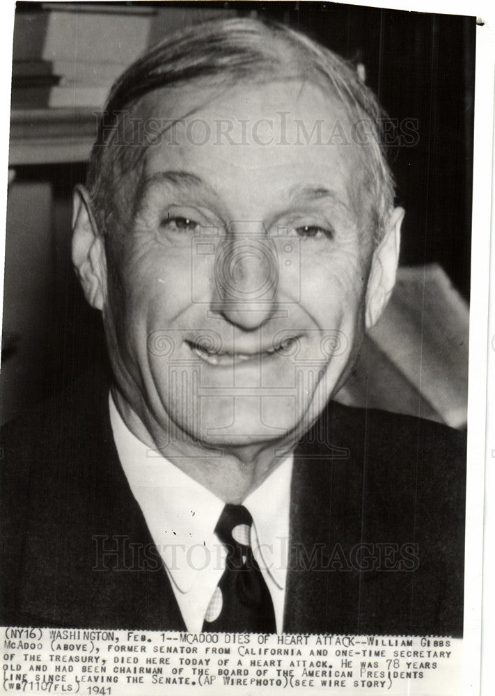 1941 Press Photo William Gibbs McAdoo Senator CA - Historic Images