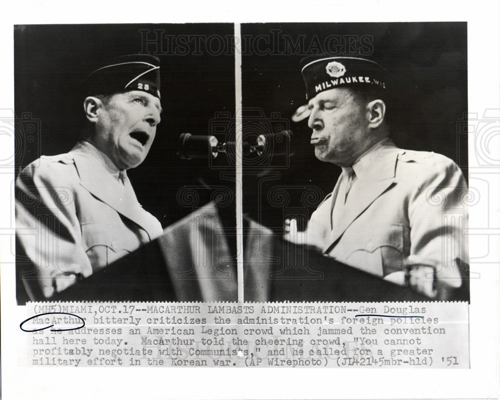 1951 Press Photo Gen Douglas MacArthur Miami Convention - Historic Images