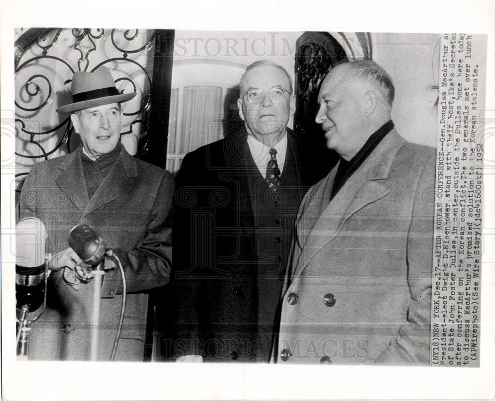 1952 Press Photo MacArthur Eisenhower Dulles New York - Historic Images