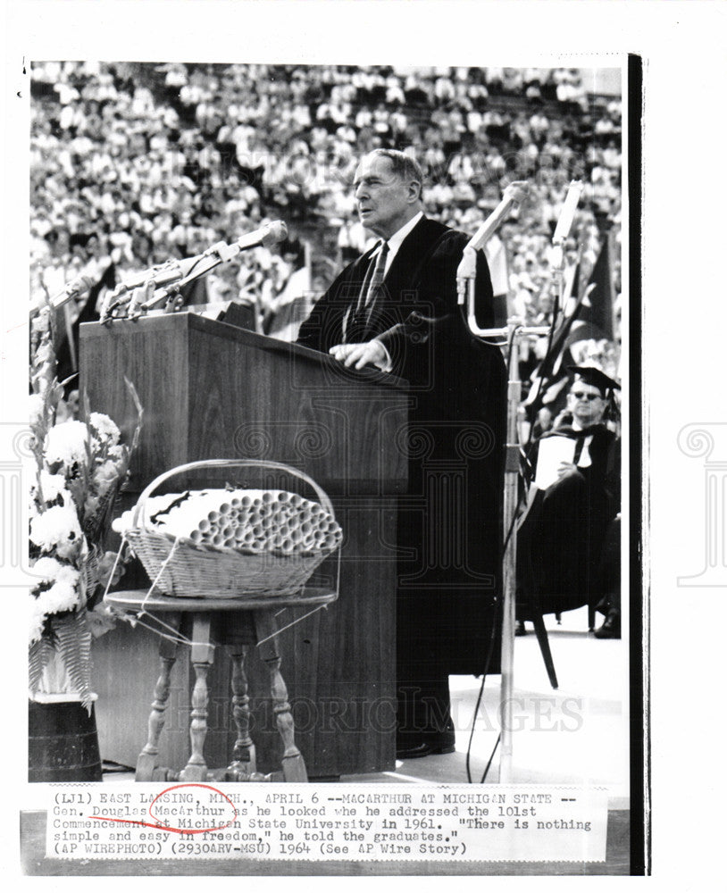 1964 Press Photo Douglas MacArthur East Lansing - Historic Images