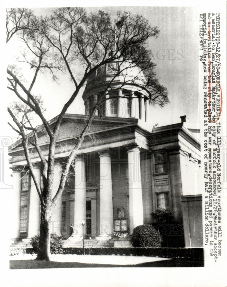 1960 Press Photo Norfolk courthouse - Historic Images