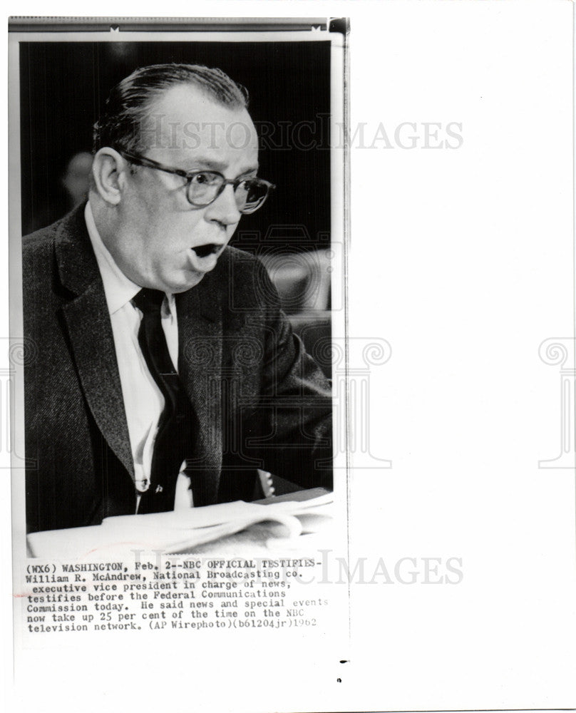 1962 Press Photo NBC William McAndrew Communications - Historic Images