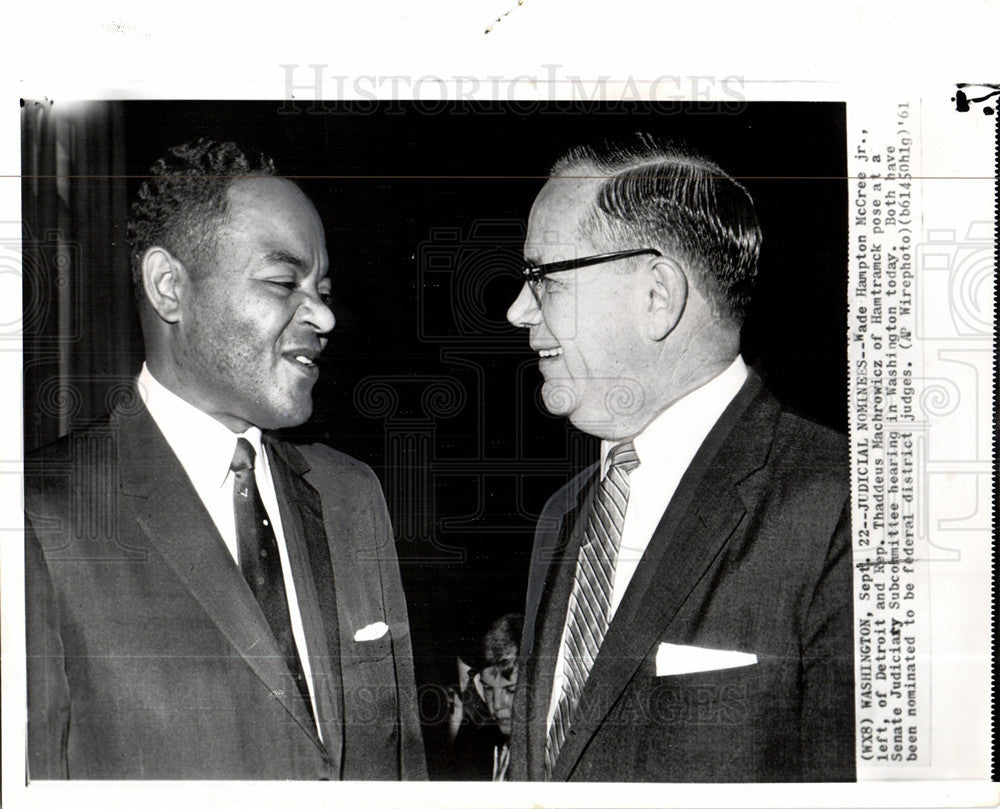 1961 Press Photo Wade McCree Jr. Thaddeus Machrowicz - Historic Images