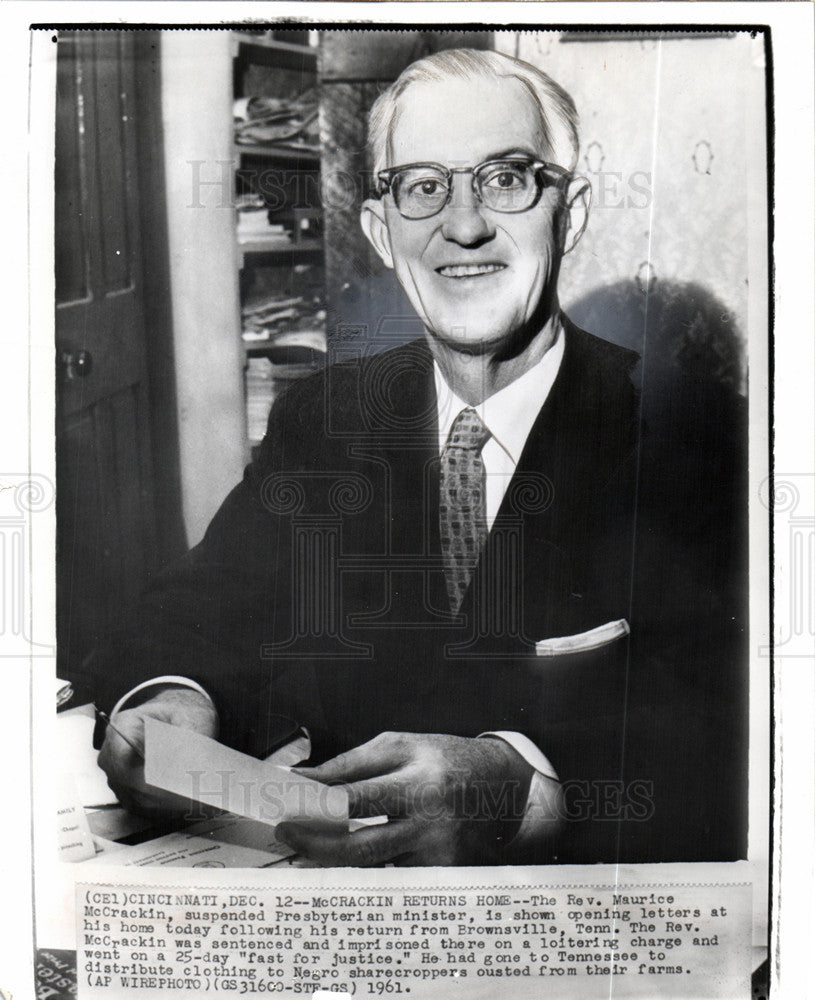 1961 Press Photo Rev. Maurice McCrackin Presbyterian - Historic Images