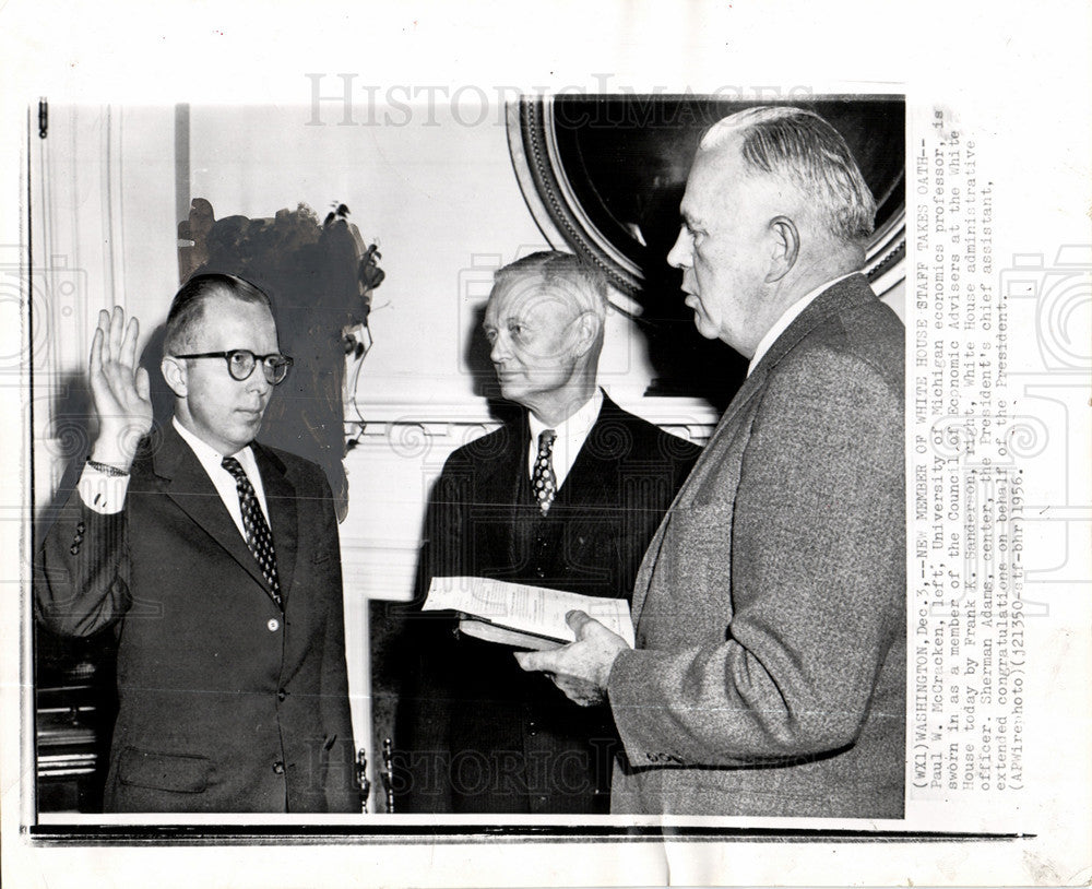 1956 Press Photo Paul W. McCracken Economics Adviser - Historic Images