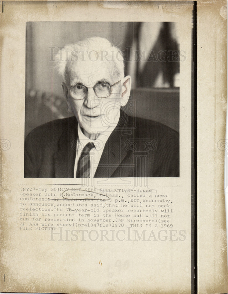 1970 Press Photo John W.McCormack American politician - Historic Images