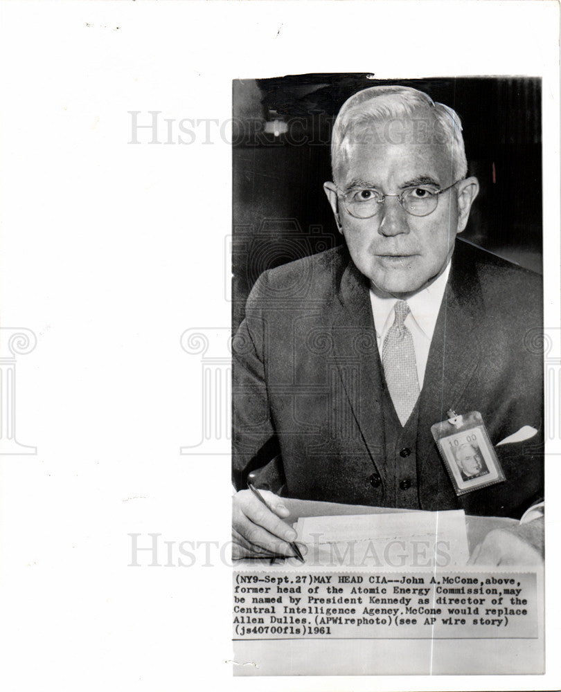 1961 Press Photo John McCone Atomic Energy CIA  Kennedy - Historic Images