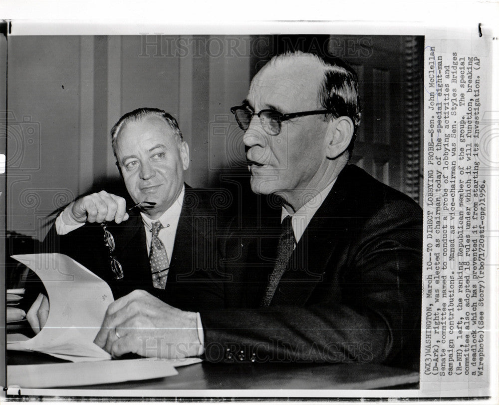 1956 Press Photo John McClellan Styles Bridges senators - Historic Images