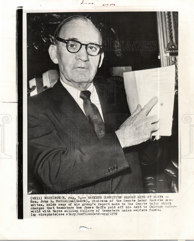 1959 Press Photo Sen. John L. McClellan Labor Rackets - Historic Images