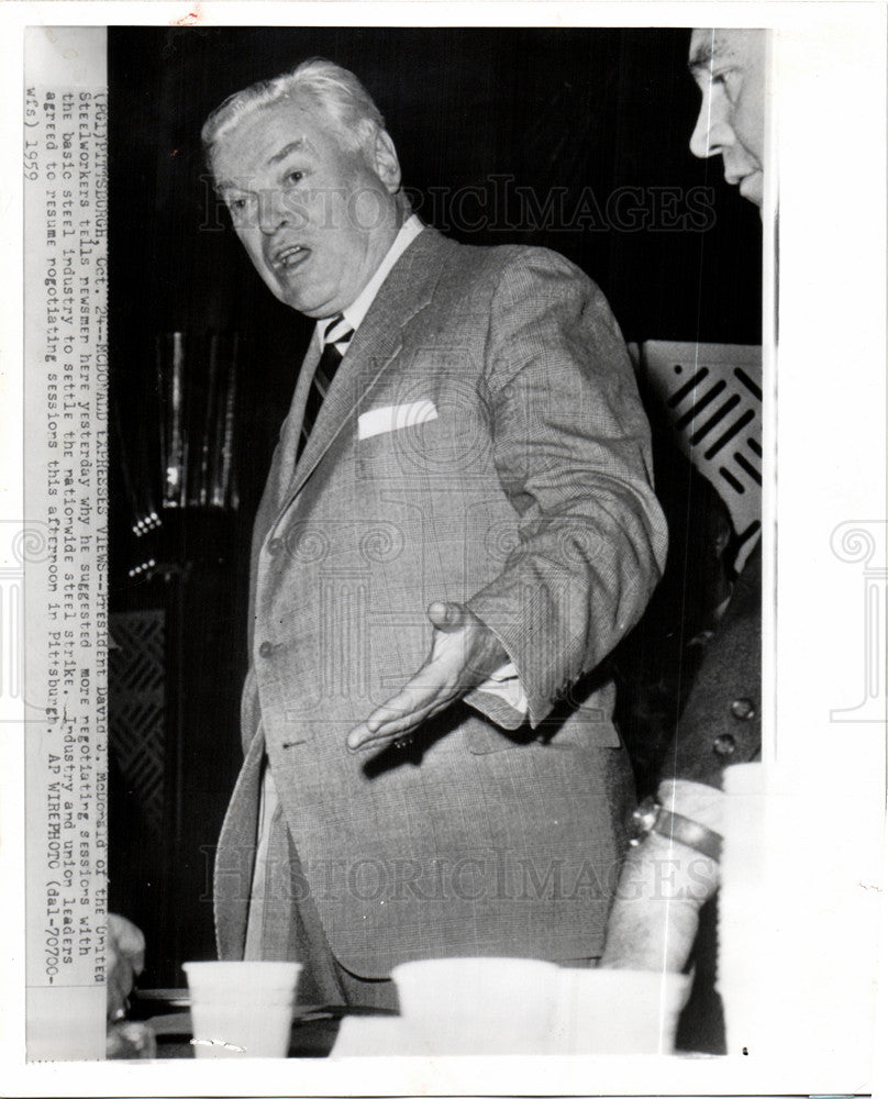 1959 Press Photo David J.McDonald American labor - Historic Images