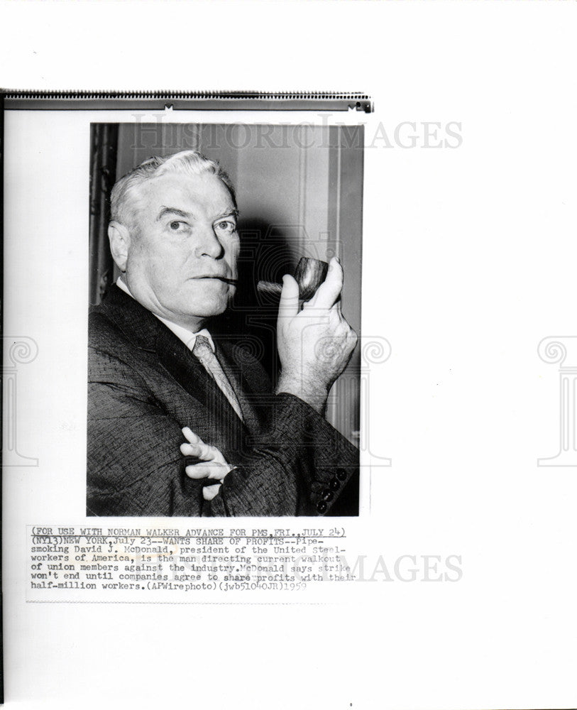 1959 Press Photo David J.McDonald American labor - Historic Images