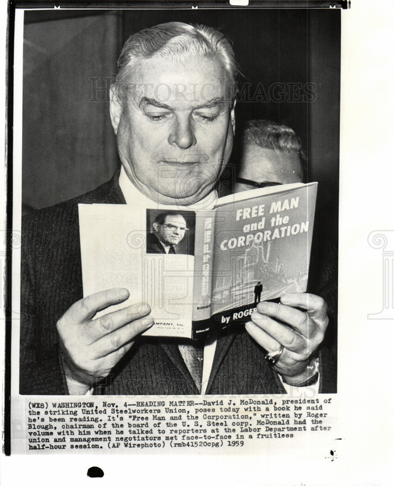 1959 Press Photo David J. McDonald United Steelworkers - Historic Images