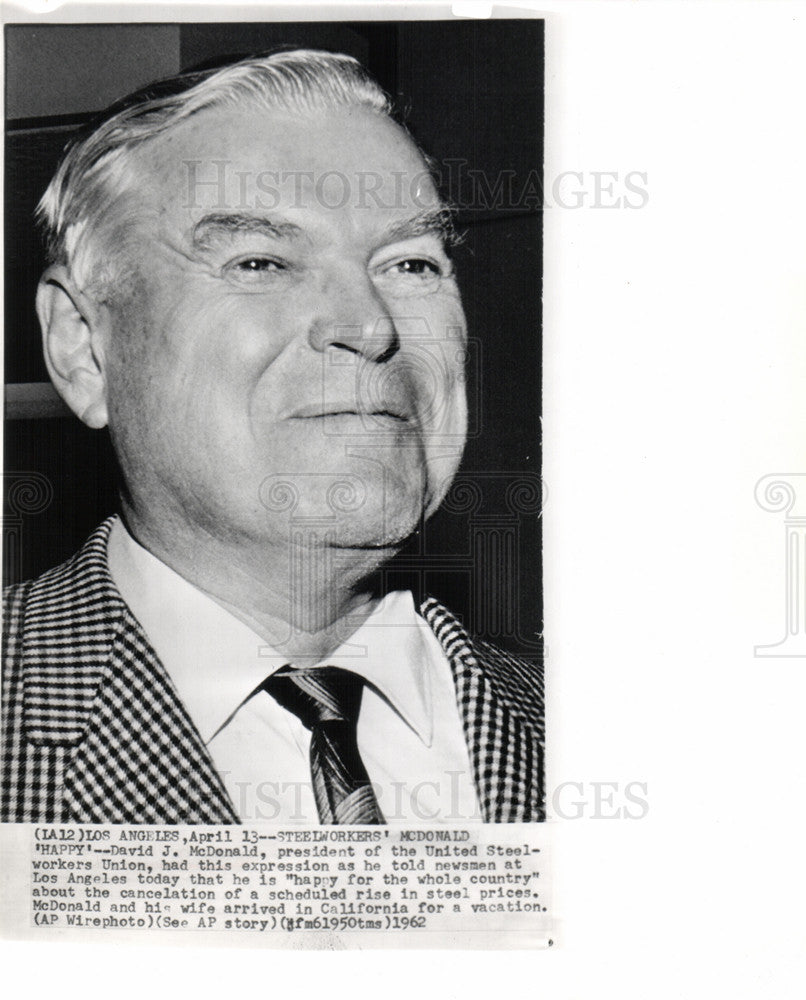 1962 Press Photo David J.McDonald President Steelworker - Historic Images