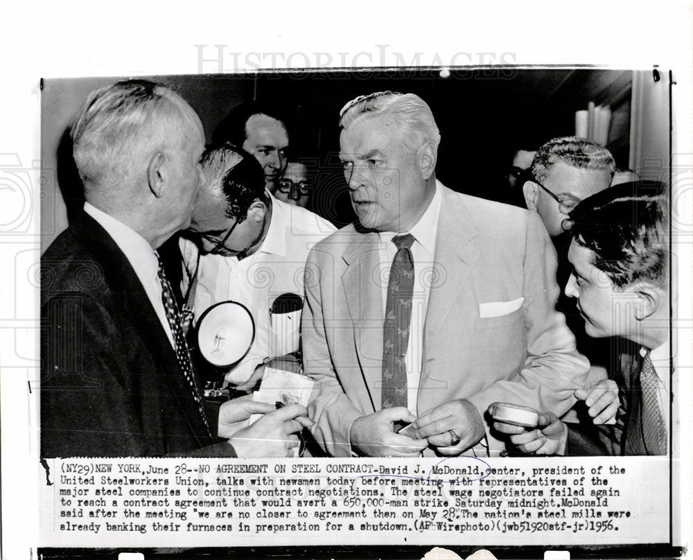 1956 Press Photo David McDonald Steel Mill Agreement - Historic Images