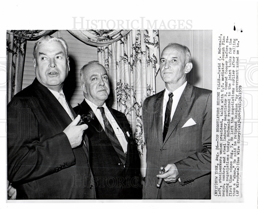 1959 Press Photo McDonald Finnegan Cooper negotiators - Historic Images