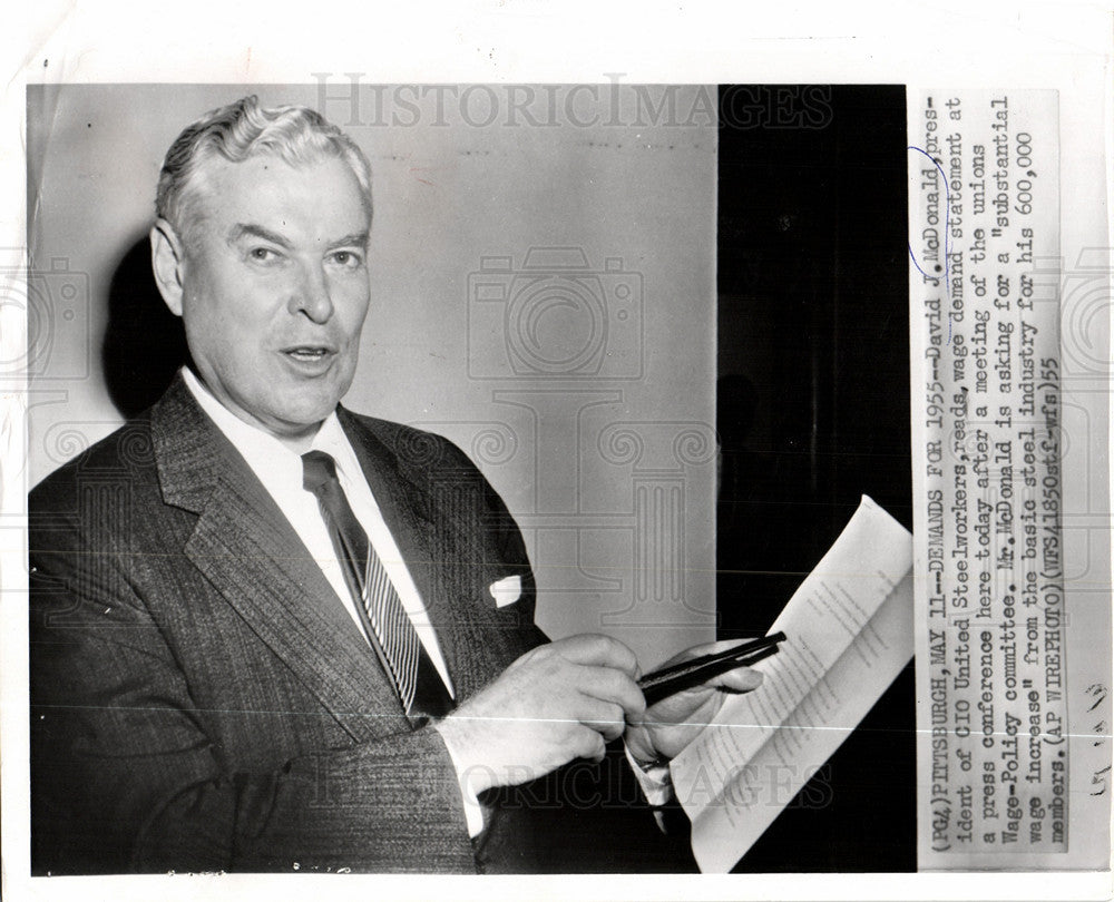 1955 Press Photo David J.McDonald American labor - Historic Images