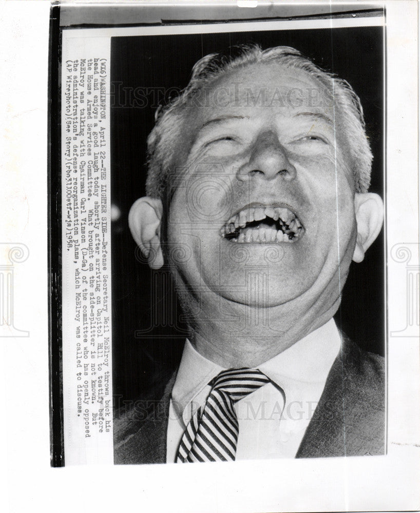 1958 Press Photo Defense Secretary Neil McElroy Laugh - Historic Images