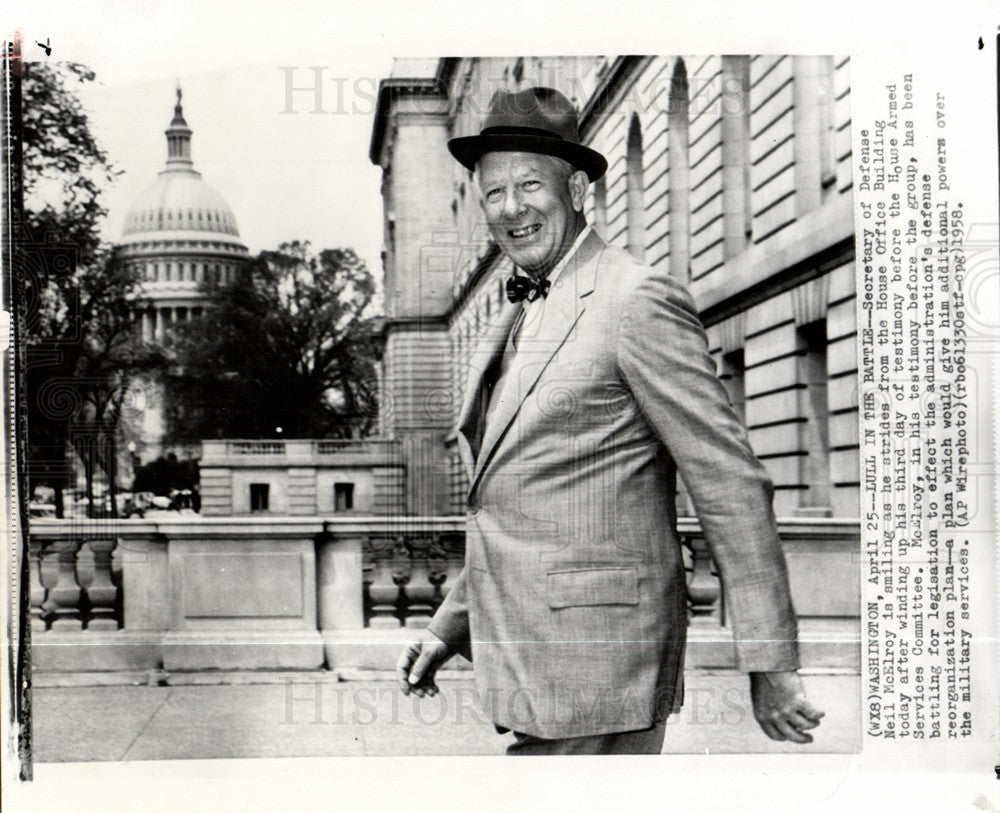 1958 Press Photo Defense Secretary Neil McElroy - Historic Images