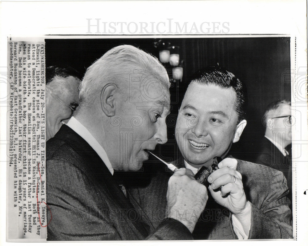 1964 Press Photo Sen Daniel Inouye Thomas Dodd caucus - Historic Images