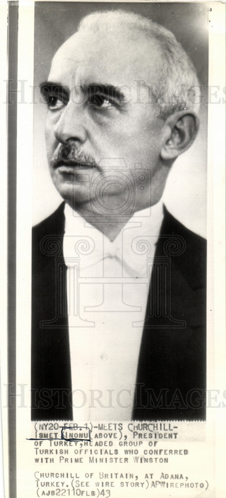 1943 Press Photo Ismet Inonu President of Turkey - Historic Images