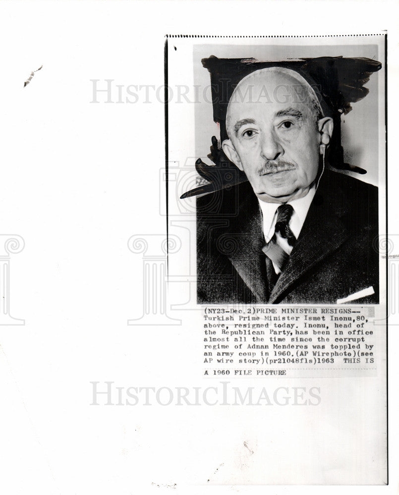 1963 Press Photo Ismet Inenu, Turkish prime minister - Historic Images