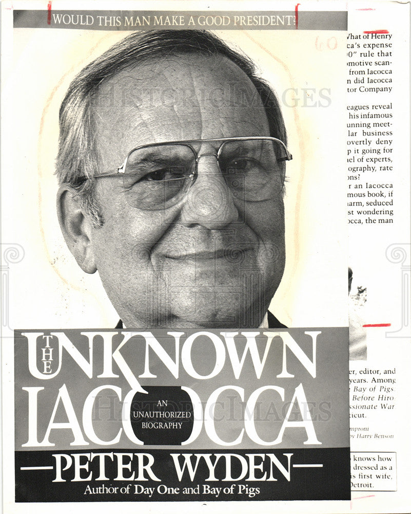 1987 Press Photo Lee Iacocca biography Peter Wyden - Historic Images