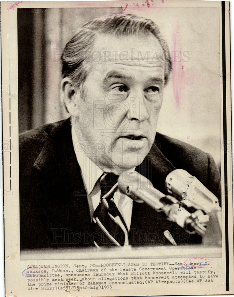 1973 Press Photo Henry Jackson Testimony Roosevelt - Historic Images