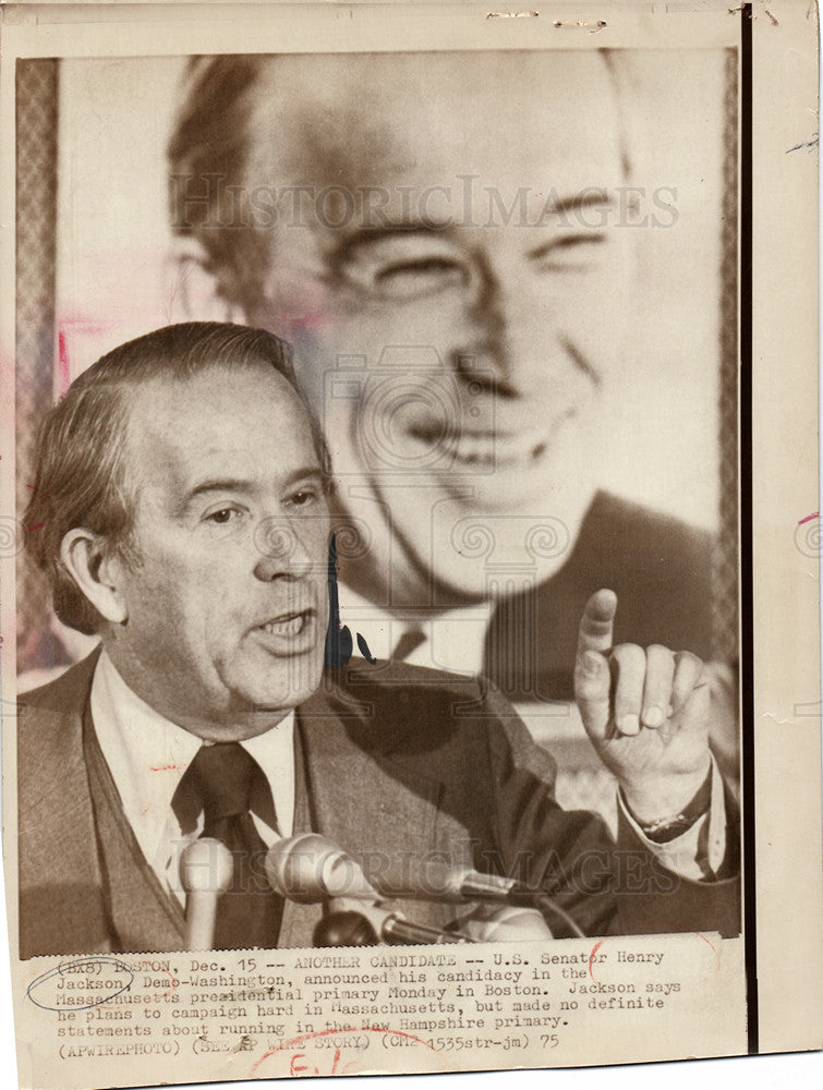 1975 Press Photo Henry Jackson Massachusetts candidate - Historic Images