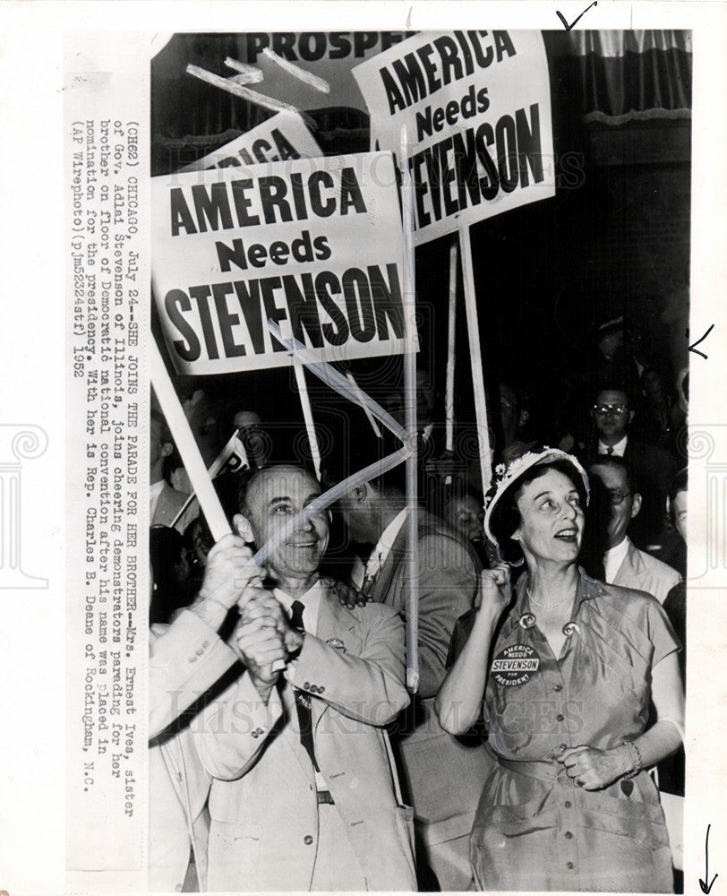 1952 Press Photo Mrs. Ernest Ives sister Gov. Adlai - Historic Images