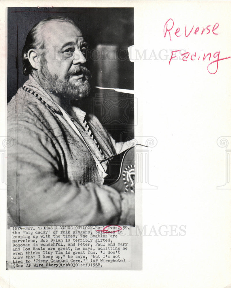 1968 Press Photo Burl Ives folk singer - Historic Images