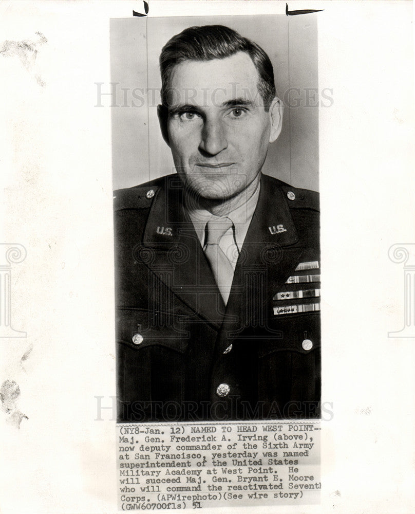 1951 Press Photo Maj.Gen.Frederick A.Irving Superi. U.S - Historic Images