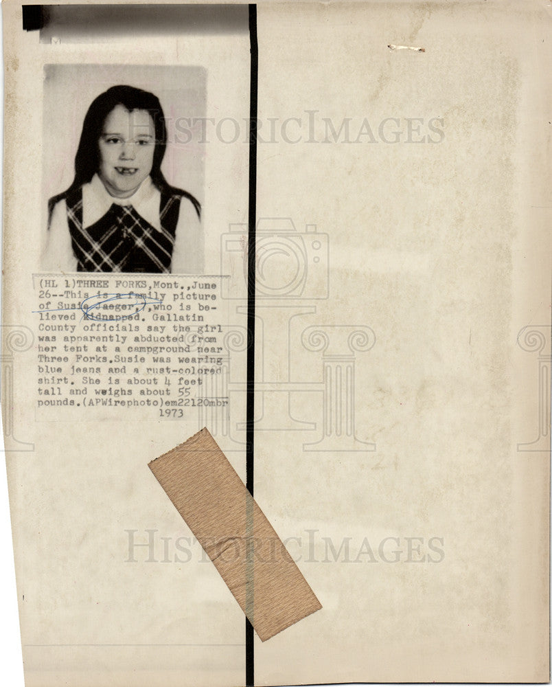 1973 Press Photo Susie Jaeger KidnapRansom BonesMontana - Historic Images