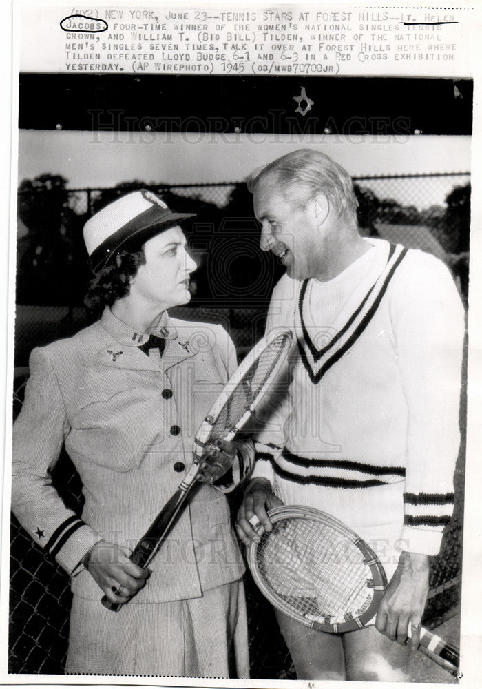1945 Press Photo Lt. Helen Jacobs William Tilden Tennis - Historic Images