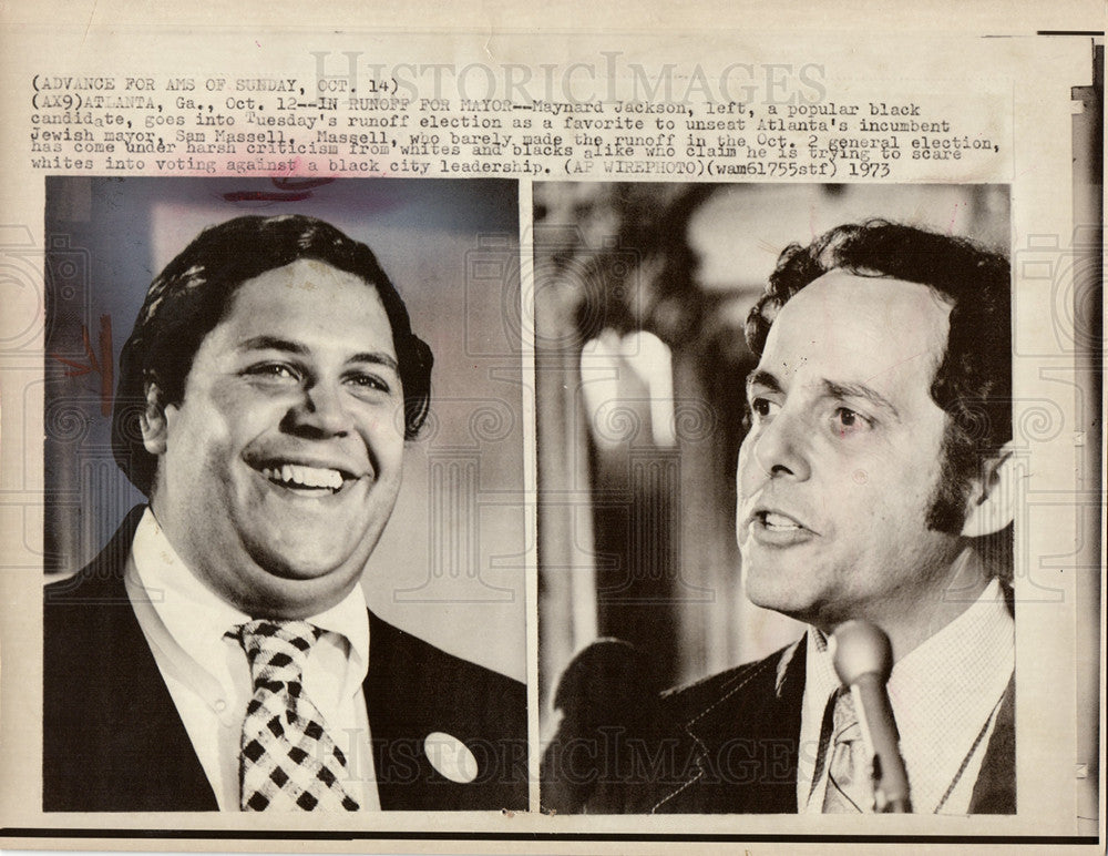 1973 Press Photo Maynard Jackson Sam Massell runoff - Historic Images