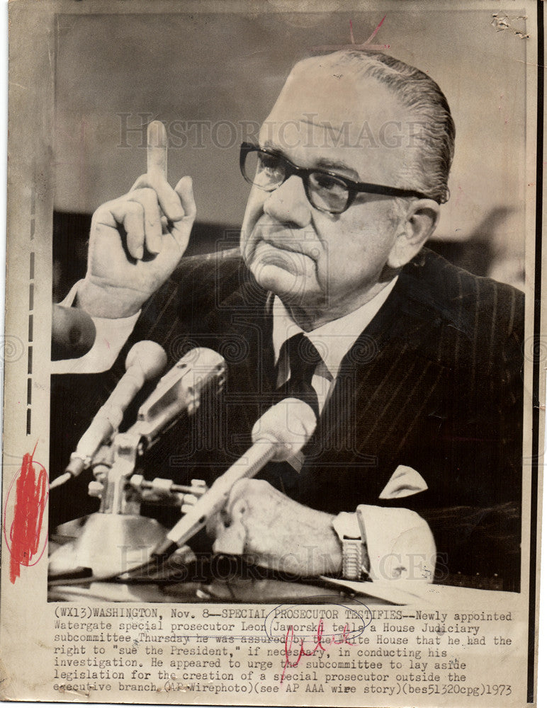 1973 Press Photo Leon Jaworski Watergate prosecutor - Historic Images