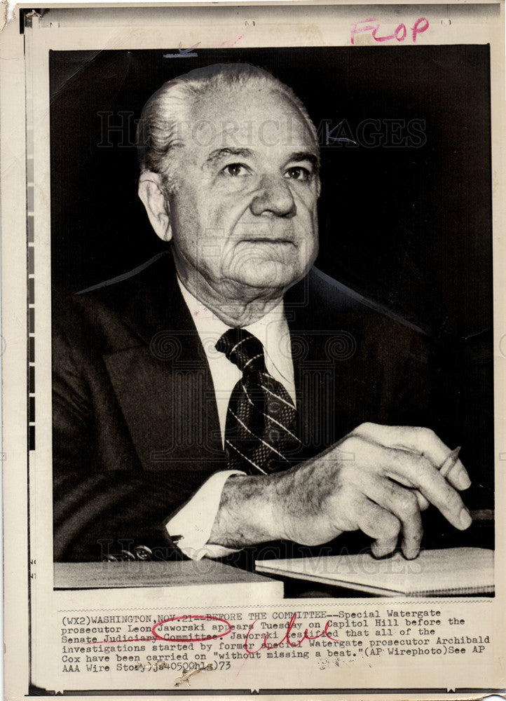 1973 Press Photo Watergate prosecutor Leon Jaworski - Historic Images