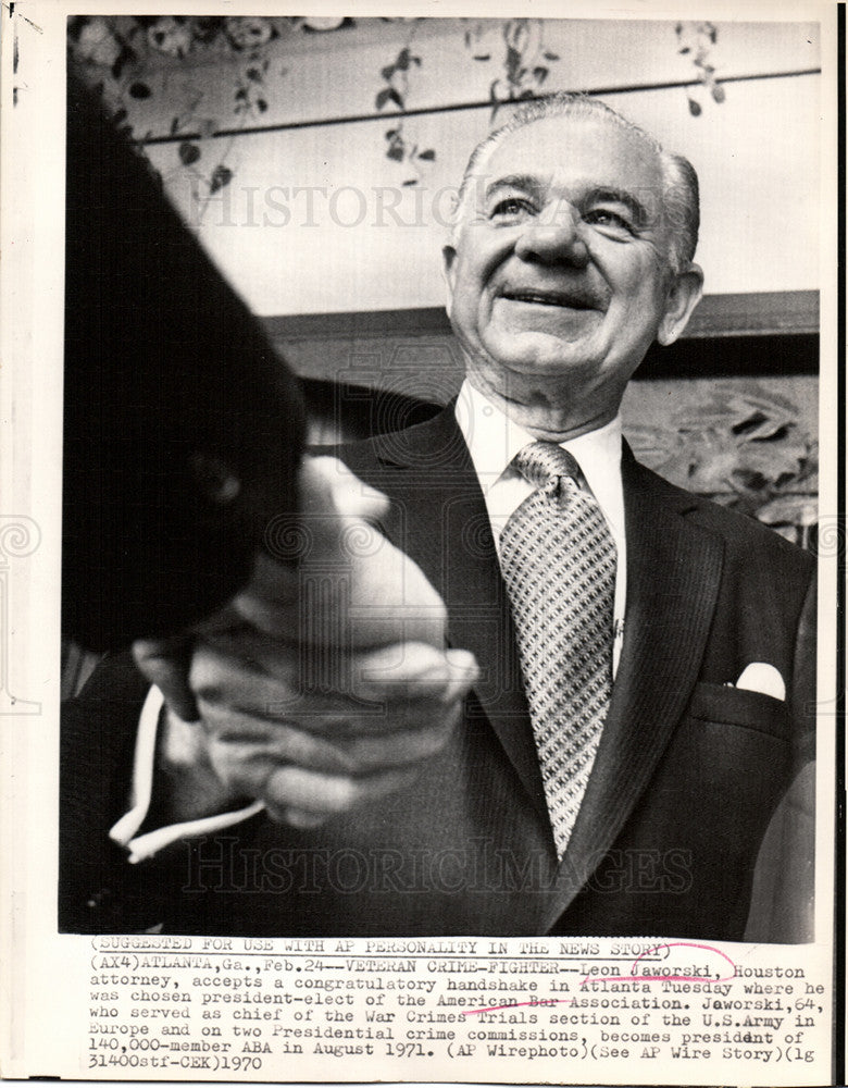 1970 Press Photo Leon Jaworski president ABA commission - Historic Images