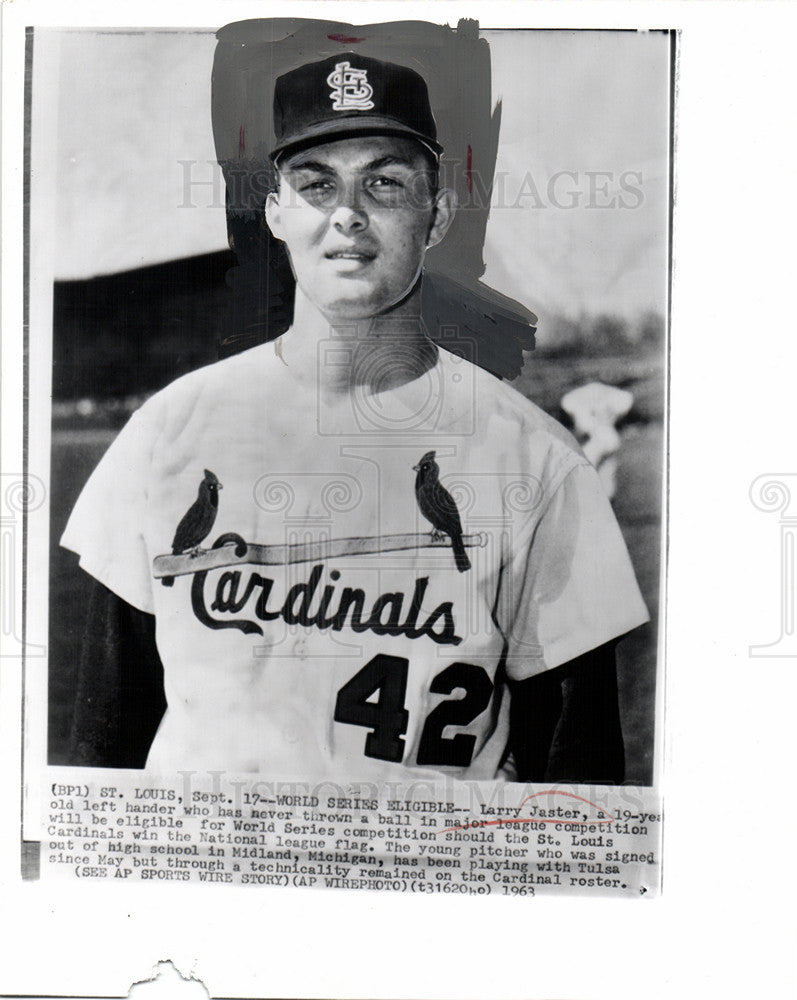 1963 Press Photo Larry Jaster St. Louis Cardinal - Historic Images