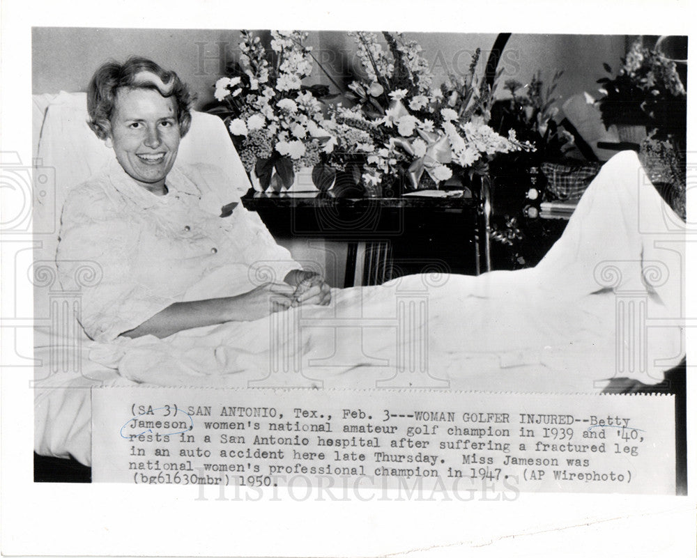 1950 Press Photo betty jameson accident golf amateur - Historic Images