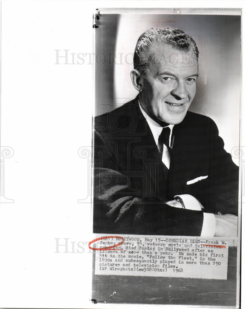 1962 Press Photo Frank W. Jenks Actor Film TV - Historic Images