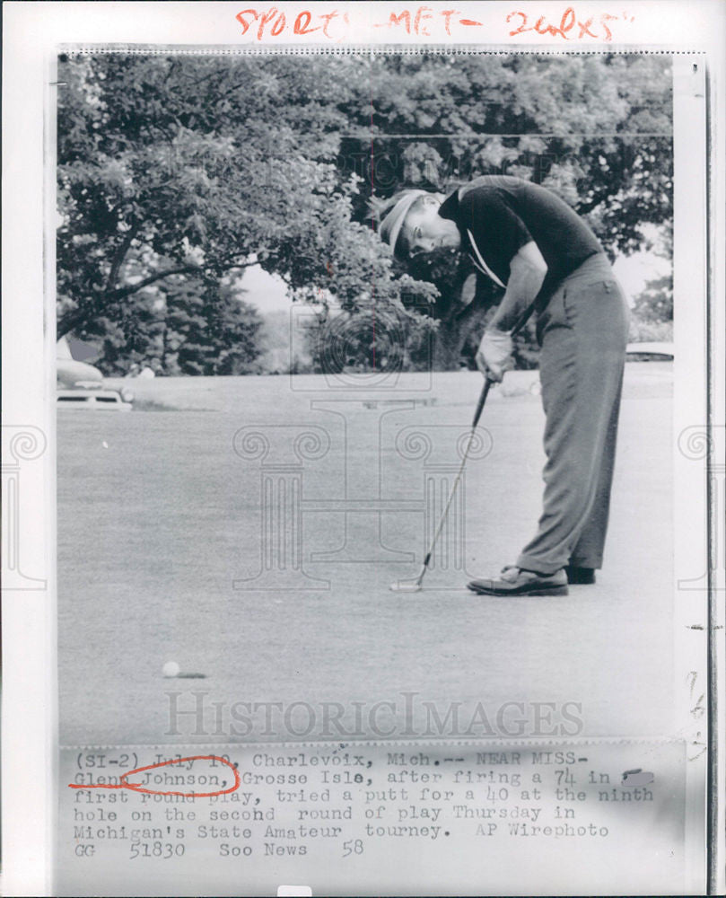 1958 Press Photo Glenn Johnsonn putt amateur tourney - Historic Images