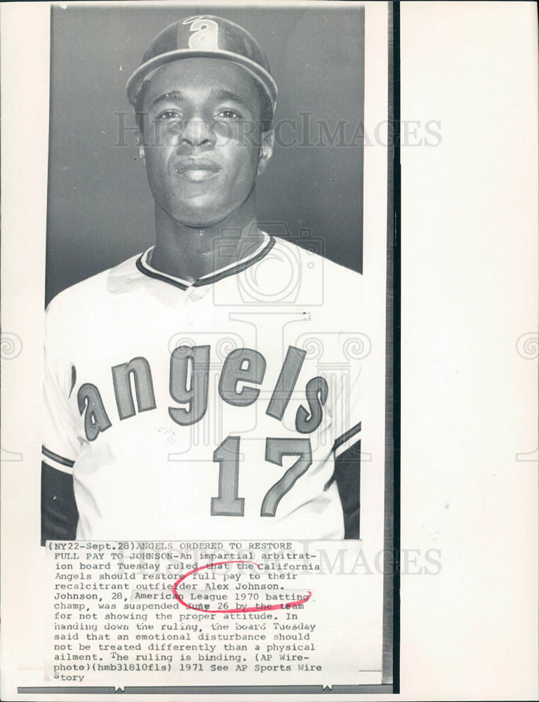 1971 Press Photo Alex Johnson California Angels sport - Historic Images