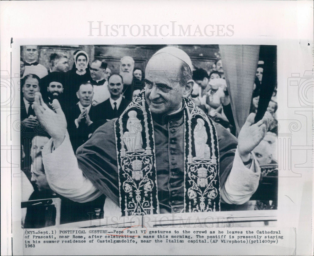 1963 Press Photo Pope Paul VI Cathedral Frascati Rome - Historic Images