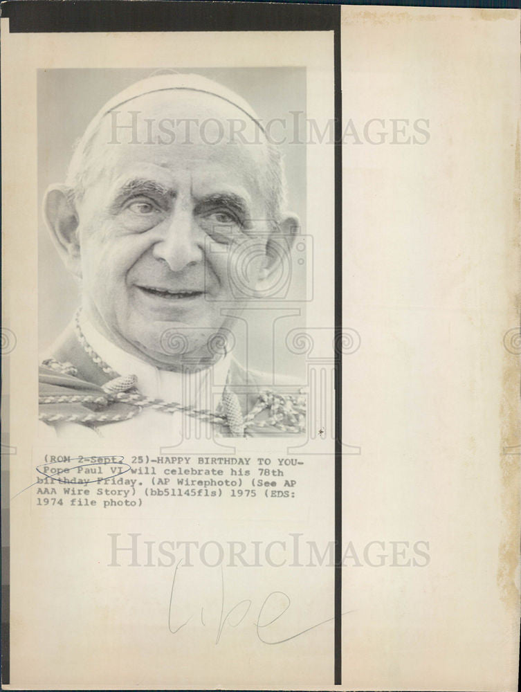 1976 Press Photo Pope Paul VI Catholic Birthday Rome - Historic Images