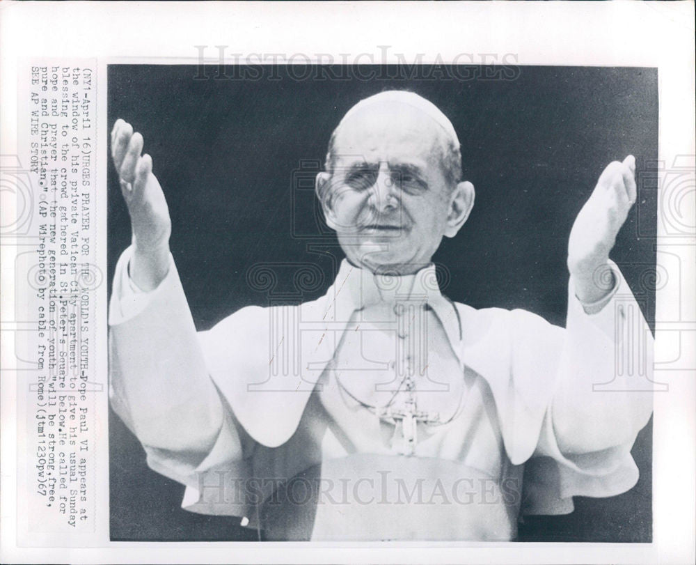 1967 Press Photo pope paul VI vatican city sunday bless - Historic Images