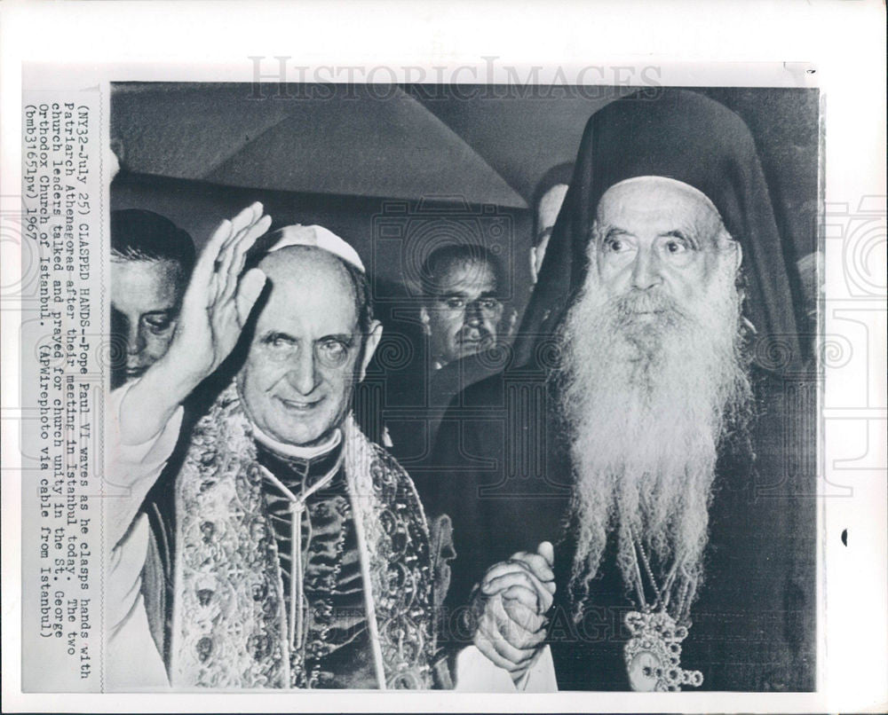 1967 Press Photo Pope Paul VI Istanbul Athenagoras - Historic Images